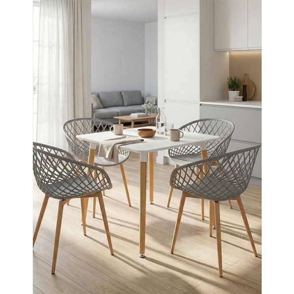 Τραπεζαρία Ezra-Natali pakoworld σετ 5τεμ pp-mdf σε γκρι-λευκή απόχρωση με φυσικό πόδι 80x80x76εκ