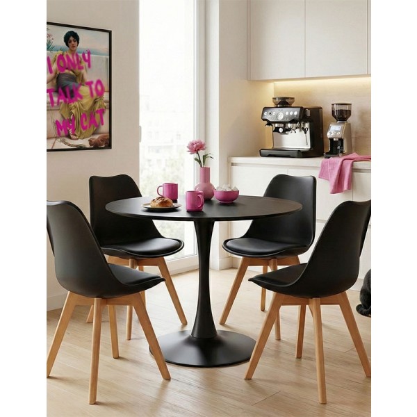 Τραπεζαρία Gaston-Balou pakoworld σετ 5τεμ pp-mdf σε μαύρη-φυσική απόχρωση Φ120x73εκ