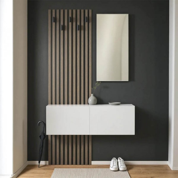 Έπιπλο εισόδου με καθρέπτη Arika pakoworld  σε λευκό-sonoma απόχρωση 100x37.1x199.5εκ