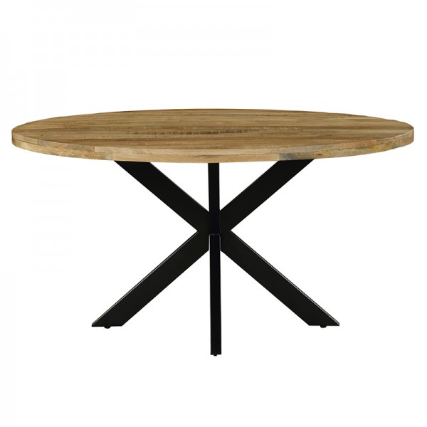 Τραπέζι Royalty pakoworld μασίφ ξύλο mango 4εκ καρυδί-πόδι μαύρο Φ150x77εκ