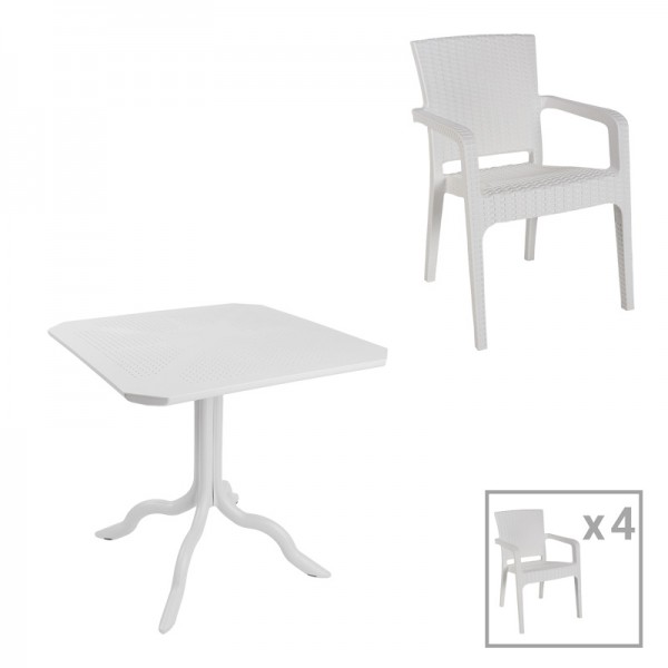 Τραπεζαρία Icon-Halcyon pakoworld σετ 5τεμ PP σε λευκή απόχρωση