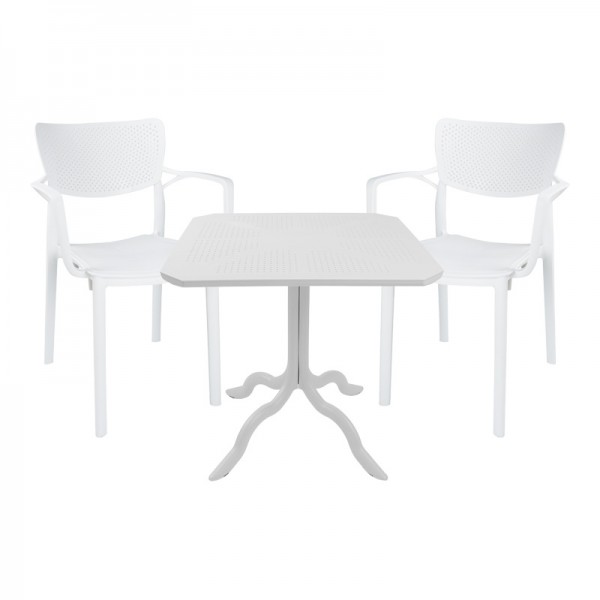 Τραπεζαρία Icon-Fontline pakoworld σετ 3τεμ PP σε λευκή απόχρωση