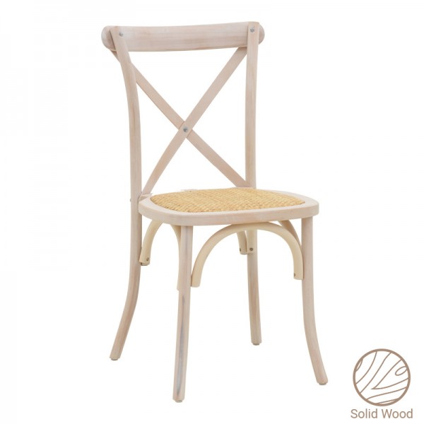 Καρέκλα Dylon pakoworld στοιβαζόμενη white wash ξύλο οξιάς-έδρα φυσικό rattan 48x52x89εκ 263-000021