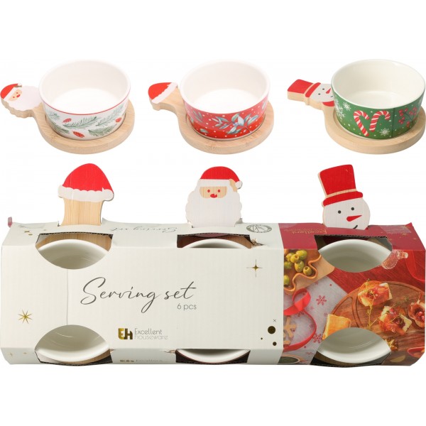 Σετ 6Τμχ Σερβιρισματος Σε Δισκακια Βαμβοο Με Χρις/Κα Μπωλακια