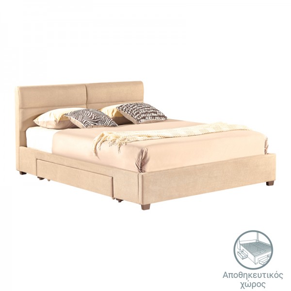 Κρεβάτι διπλό Anay pakoworld με συρτάρι ύφασμα σομόν 160x200εκ 279-000003