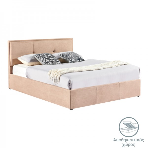 Κρεβάτι διπλό Sonnie pakoworld με αποθηκευτικό χώρο βελούδο καφέ 150x200εκ 279-000005