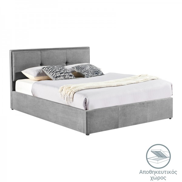 Κρεβάτι διπλό Sonnie pakoworld με αποθηκευτικό χώρο βελούδο ανθρακί 150x200εκ 279-000006