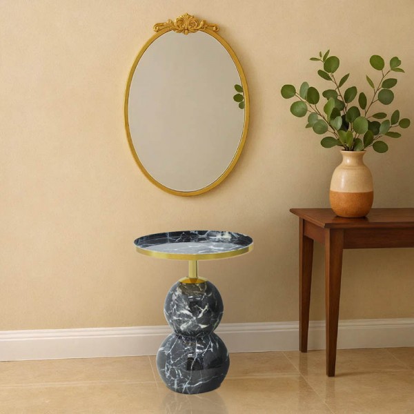 Βοηθητικό τραπέζι Dearest Inart μαυρο μαρμάρου-χρυσό μέταλλο Φ41x57εκ