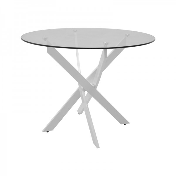 Τραπέζι Antoro pakoworld γυαλί και μεταλλικά πόδια σε λευκή απόχρωση Φ80x75εκ