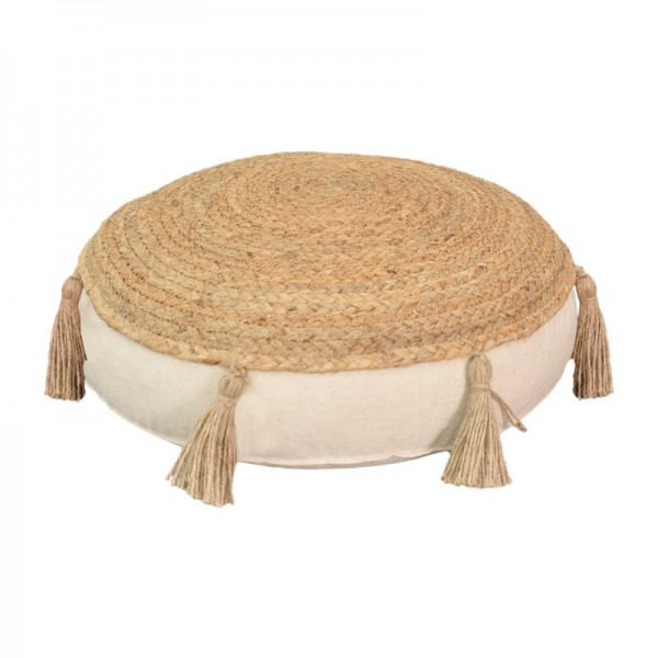 Πουφ Elefon Inart φυσικό-εκρού ύφασμα Φ40x7.5εκ