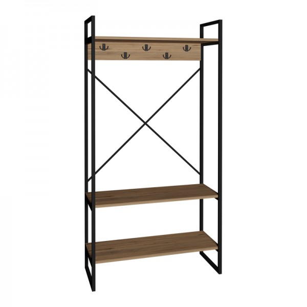 Έπιπλο εισόδου Levento pakoworld oak με μαύρο μεταλλικό σκελετό 88x34x180εκ