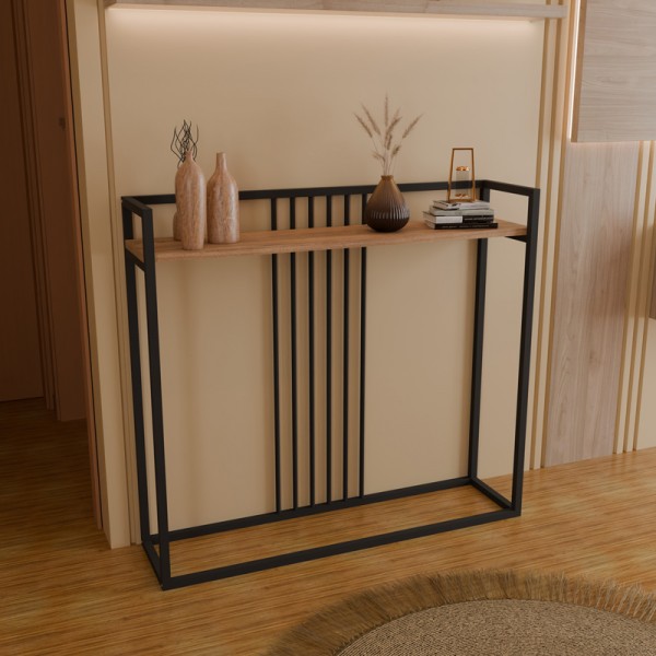 Κονσόλα Convida pakoworld oak με μαύρο μεταλλικό σκελετό 100x25x90εκ