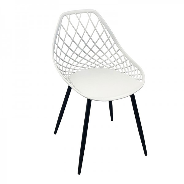 Καρέκλα Suan pakoworld pp σε λευκή απόχρωση και μαύρο μεταλλικό πόδι 56x49x82εκ