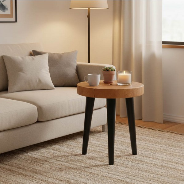 Βοηθητικό τραπέζι Labous pakoworld suar ξύλο σε φυσική-μαύρη απόχρωση Φ35x45εκ