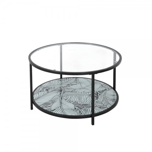 Moon Coffee Table D80xH42cm Διάφανο με Pattern Μαύρο 