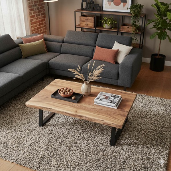 Τραπέζι σαλονιού Miles Slim pakoworld μασίφ ξύλο ακακίας σε φυσική απόχρωση με μαύρα μεταλλικά πόδια 115x60x45εκ