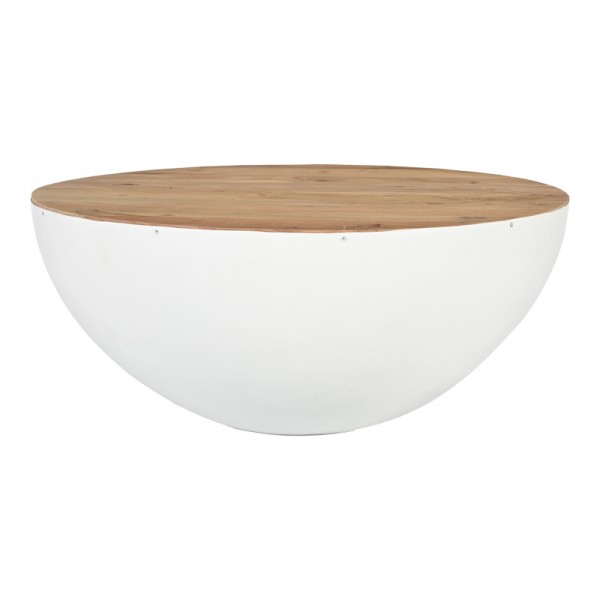 Τραπέζι σαλονιού Coffelty Inart μασίφ ξύλο ακακίας - λευκό μέταλλο Φ90x40εκ