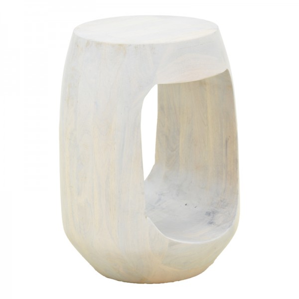 Βοηθητικό τραπέζι Lenora pakoworld μασίφ μάνγκο ξύλο λευκό Φ33x45εκ