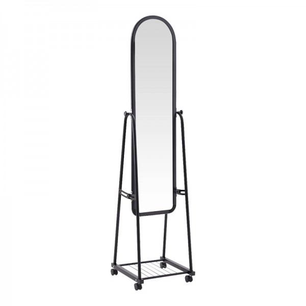 Καθρέπτης τροχήλατος Lomna pakoworld pp-μεταλλικός με ράφι σε μαύρη απόχρωση 38.5x37.5x160εκ