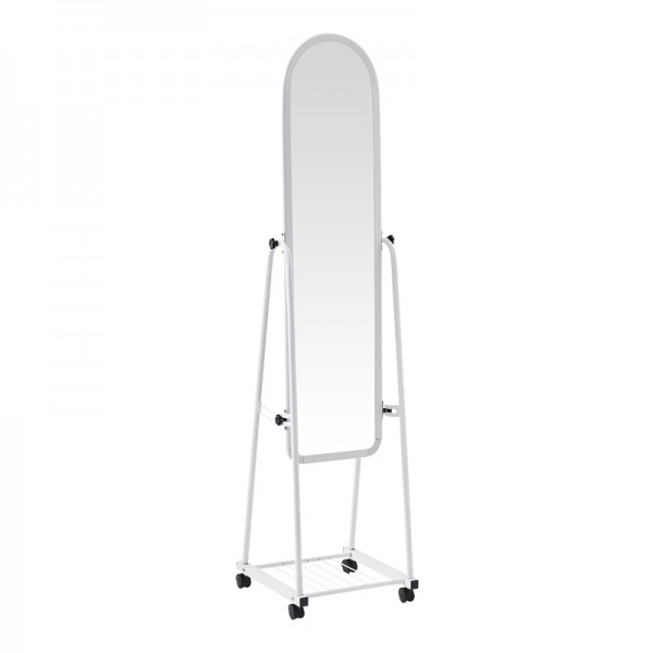 Καθρέπτης τροχήλατος Lomna pakoworld pp-μεταλλικός με ράφι σε λευκή απόχρωση 38.5x37.5x160εκ