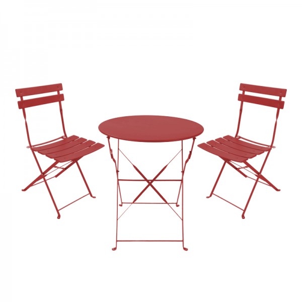 Τραπεζαρία Bistro pakoworld σετ 3τεμ μεταλλική αναδιπλούμενη σε terracotta απόχρωση Φ60x71εκ