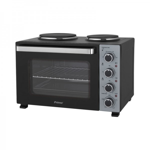 Ηλεκτρικό φουρνάκι με 2 εστίες PREO-40589 PRIMO 35L 3000W Γυάλινη πρόσοψη Μαύρο/Ασημί 400589