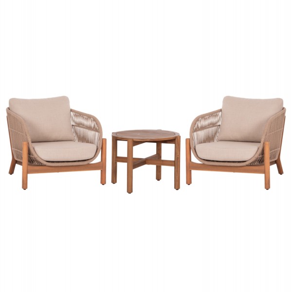 LOUNGE ΣΕΤ SANJI HM21214 ΤΡΑΠΕΖΙ & 2 ΠΟΛΥΘΡΟΝΕΣ--ΞΥΛΟ ΑΚΑΚΙΑΣ-ΑΛΟΥΜΙΝΙΟ-ΣΧΟΙΝΙ