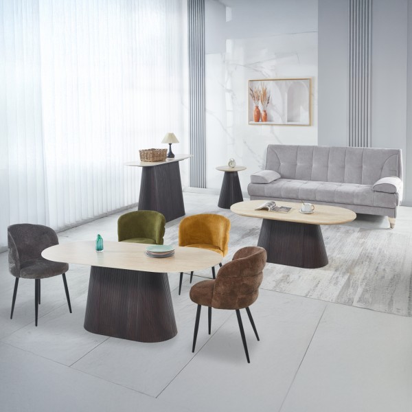 ΣΕΤ 3 ΤΡΑΠΕΖΙΑ & 1 ΚΟΝΣΟΛΑ CATER HM21261 ΚΕΡΑΜΙΚΟ TOP ΟΨΗ ΤΡΑΒΕΡΤΙΝΑΣ-MDF ΒΑΣΗ ΚΑΦΕ