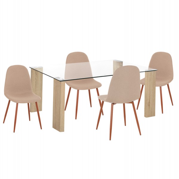 ΣΕΤ ΤΡΑΠΕΖΑΡΙΑΣ 5ΤΜΧ LEOMOR HM21270.01 ΤΡΑΠΕΖΙ & 4 ΚΑΡΕΚΛΕΣ - ΜΠΕΖ ΥΦΑΣΜΑ