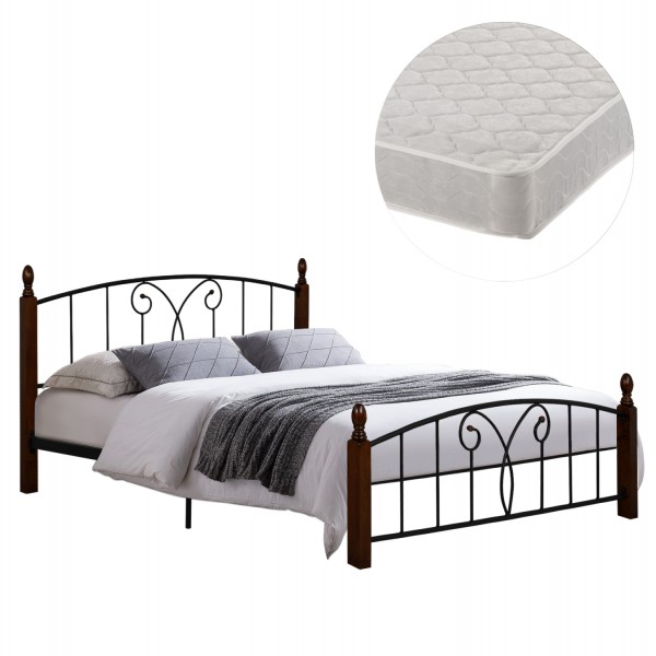 ΚΡΕΒΑΤΙ ΔΙΠΛΟ & ΣΤΡΩΜΑ SUZIE HM21332 ΜΕΤΑΛΛΟ & ΞΥΛΟ ΣΕ ΚΑΡΥΔΙ--ΣΤΡΩΜΑ 150x200εκ