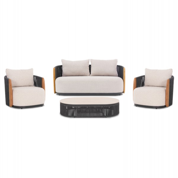 ΣΕΤ ΣΑΛΟΝΙ 4-ΘΕΣΕΩΝ AUGUSTUS SM21346 ΣΚΟΥΡΟ ΓΚΡΙ ΑΛΟΥΜΙΝΙΟ-ΣΧΟΙΝΙ--ΜΠΕΖ OLEFIN