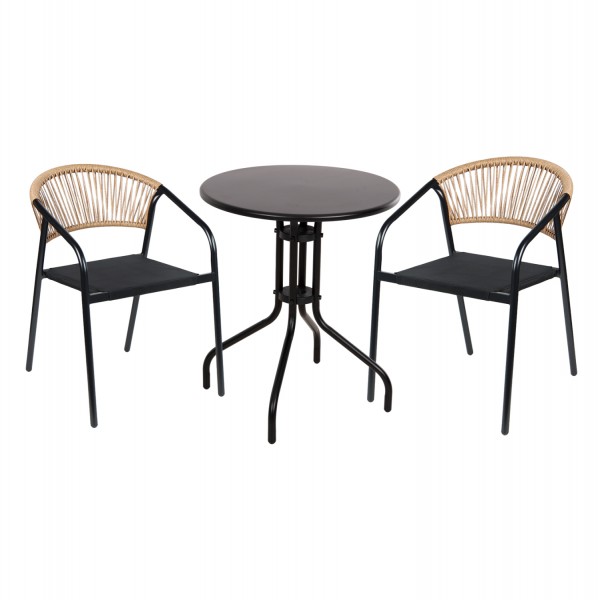 ΣΕΤ ΤΡΑΠΕΖΑΡΙΑΣ 3ΤΜΧ LINO HM10728 2 ΜΕΤΑΛ. ΚΑΡΕΚΛΕΣ--ΣΤΡΟΓΓΥΛΟ ΤΡΑΠΕΖΙ Φ60εκ ΜΑΥΡΟ