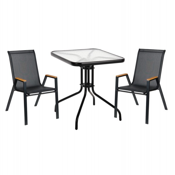 ΣΕΤ ΤΡΑΠΕΖΑΡΙΑΣ 3ΤΜΧ FIGO HM10730.03-- 2 ΚΑΡΕΚΛΕΣ & ΤΕΤΡΑΓΩΝΟ ΤΡΑΠΕΖΙ 60x60εκ ΜΑΥΡΟ