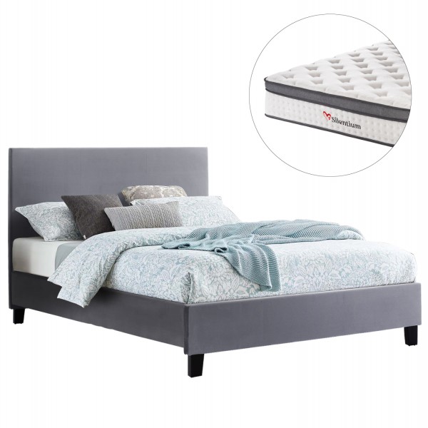 ΚΡΕΒΑΤΙ ΜΕ ΣΤΡΩΜΑ BECCA HM10803.11 ΓΚΡΙ ΥΦΑΣΜΑ--ΓΙΑ 150x200εκ