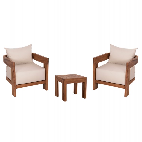 LOUNGE ΣΕΤ KIOTO HM10960 ΤΡΑΠΕΖΑΚΙ & 2 ΠΟΛΥΘΡΟΝΕΣ--ΞΥΛΟ TEAK--ΜΠΕΖ ΜΑΞΙΛΑΡΙΑ