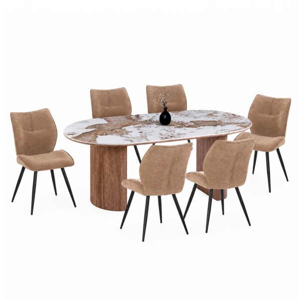 ΣΕΤ ΤΡΑΠΕΖΑΡΙΑΣ 7ΤΜΧ MARBLEX HM11394.03 ΚΕΡΑΜΙΚΟ TOP PANDORA--ΚΑΡΕΚΛΕΣ ΥΦΑΣΜΑ TAUPE