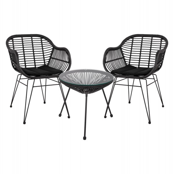 ΣΕΤ ΤΡΑΠΕΖΑΡΙΑΣ 3ΤΜΧ HM11871 ΜΕΤΑΛΛΟ & RATTAN ΣΕ ΜΑΥΡΟ ΧΡΩΜΑ
