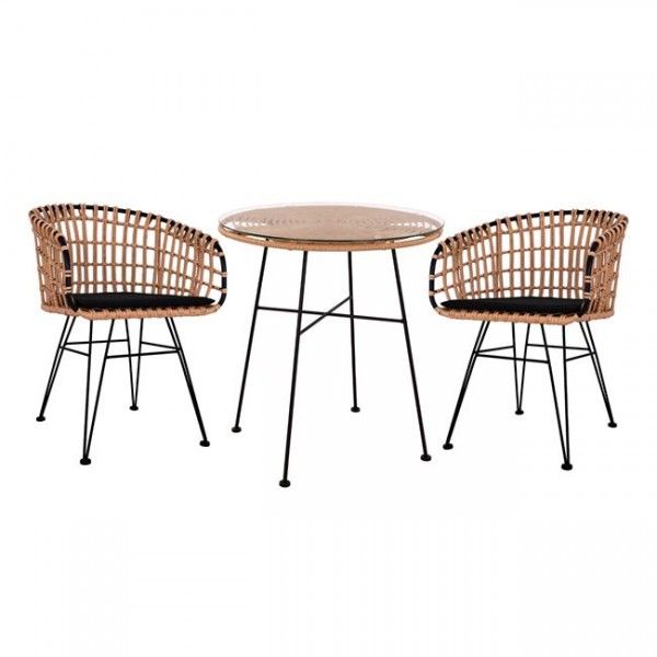 ΣΕΤ 3ΤΜΧ ALLEGRA WICKER ΜΕ ΤΡΑΠΕΖΙ Φ70Χ74Υ ΜΠΕΖ & ΜΑΥΡΟ ΧΡΩΜΑ HM10474 9997251