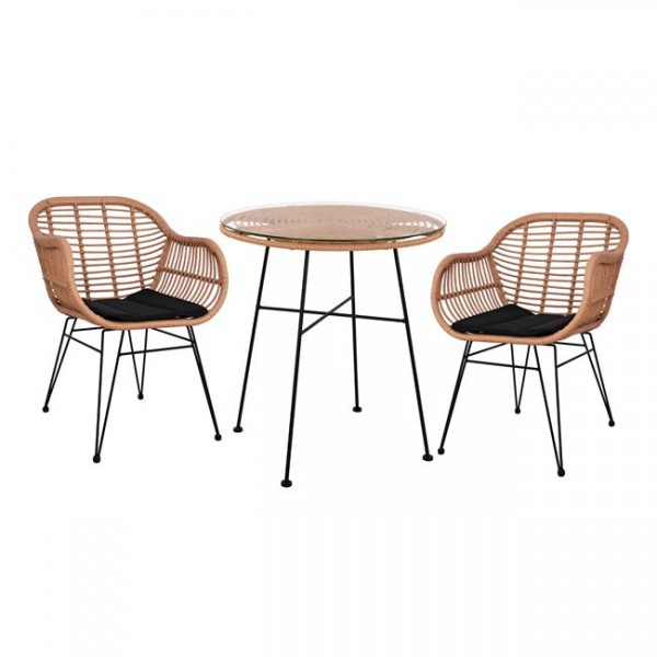 ΣΕΤ 3ΤΜΧ ALLEGRA WICKER ΜΕ ΤΡΑΠΕΖΙ Φ70Χ74Υ ΜΠΕΖ & ΜΑΥΡΟ ΧΡΩΜΑ HM10476 9997253