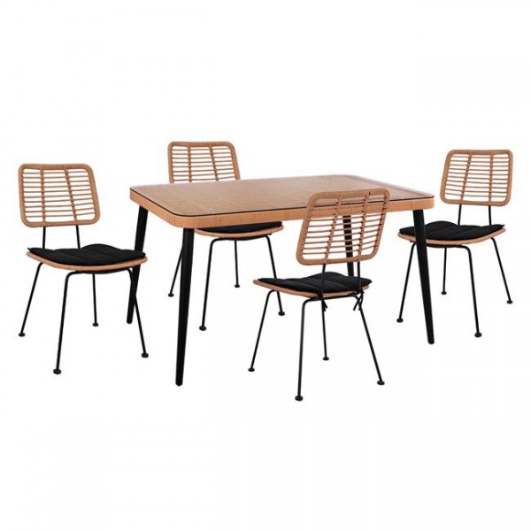 ΣΕΤ 5ΤΜΧ ALLEGRA WICKER ΜΕ ΤΡΑΠΕΖΙ 140X80Χ78Υ ΜΠΕΖ & ΜΑΥΡΟ ΧΡΩΜΑ HM10492 9997269