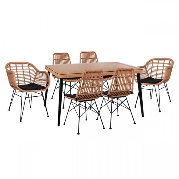 ΣΕΤ 7ΤΜΧ ALLEGRA WICKER ΜΕ ΤΡΑΠΕΖΙ 160X90X78Υ ΜΠΕΖ & ΜΑΥΡΟ ΧΡΩΜΑ HM10495 9997272