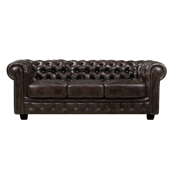 CHESTERFIELD 689 Καναπές 3Θέσιος Σαλονιού Καθιστικού, 201x92x72cm  Δέρμα Απόχρωση Καφέ Ε9574,3