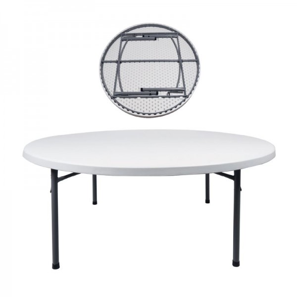 BLOW Τραπέζι Συνεδρίου - Catering Πτυσσόμενο, Φ180cm H.74 cm Μέταλλο Βαφή Γκρι, HDPE Άσπρο ΕΟ175