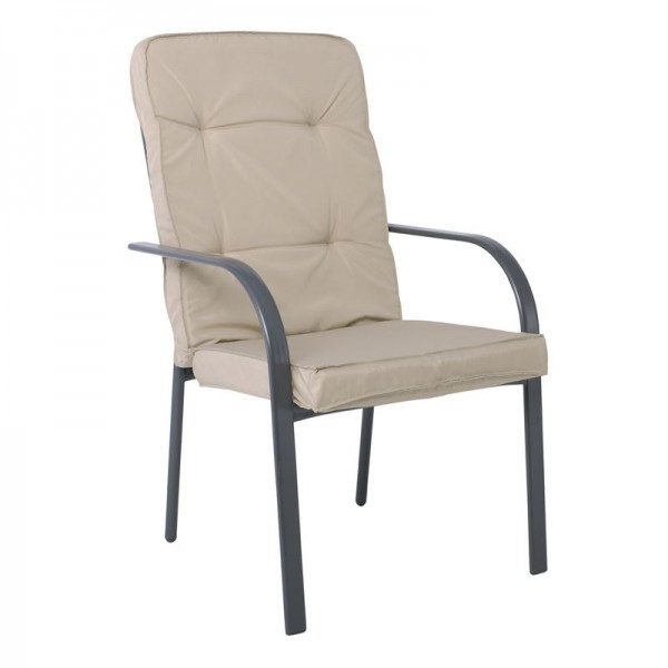 ASTOR Πολυθρόνα Κήπου - Βεράντας, 60x77x104cm Μέταλλο Βαφή Ανθρακί, Μαξιλάρι Μπεζ Ε5151