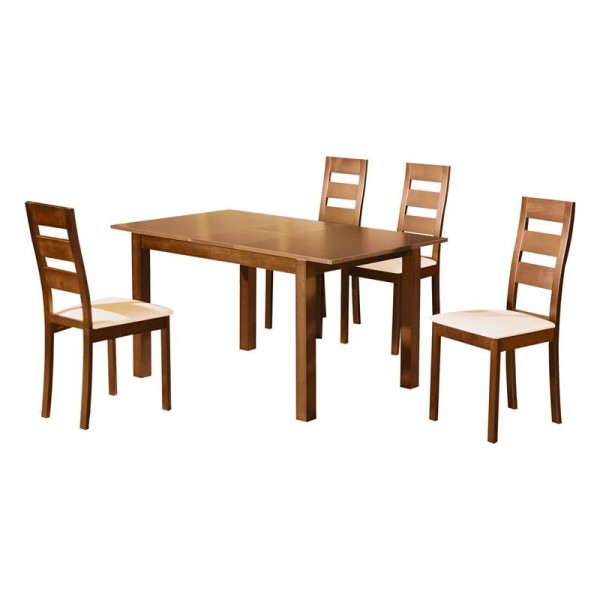 MILLER Set Τραπεζαρία Κουζίνας Ξύλινη: Επεκτεινόμενο Τραπέζι+ 4 Καρέκλες Honey Oak-PVC Εκρού Ε781,1S