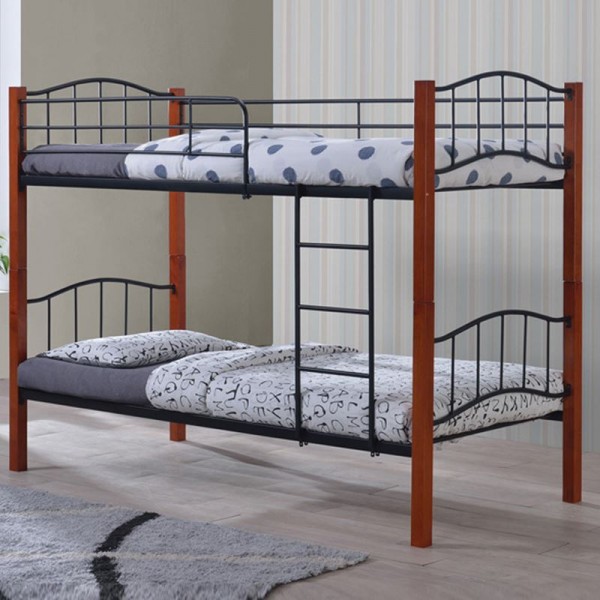 PALOMA Κρεβάτι Κουκέτα 97x210x150 (Στρώμα 90x200)cm Μέταλλο Βαφή Μαύρο, Ξύλο Καρυδί Ε8047