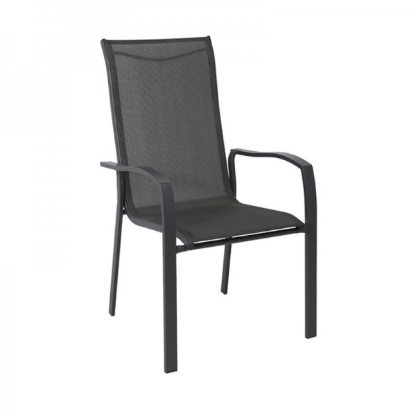 VERONA Dining Πολυθρόνα Κήπου - Βεράντας 56x70x96cm, Μέταλλο Βαφή Ανθρακί, Textilene Γκρι Ε273