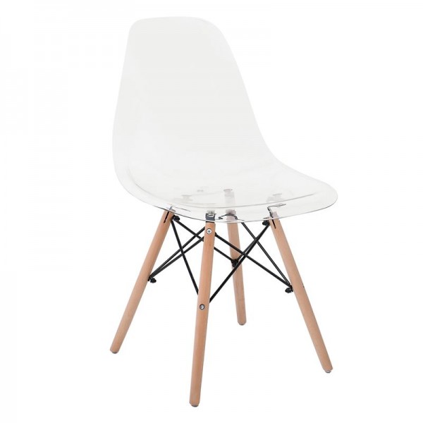 ART Wood Καρέκλα Τραπεζαρίας - Κουζίνας, 45x48x81cm Πόδια Οξιά, Κάθισμα PET Clear ΕΜ123