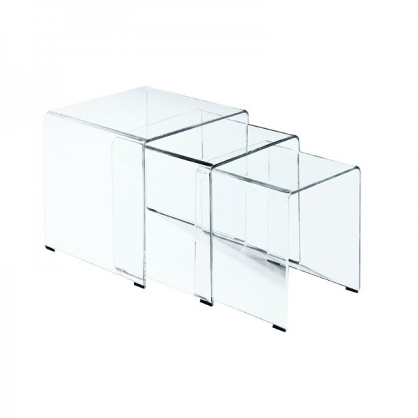 GLASSER Set 3  Βοηθητικά Τραπεζάκια, 42x42x42/36x36x39/30x30x36cm Διάφανο Γυαλί 10m ΕΜ725,1