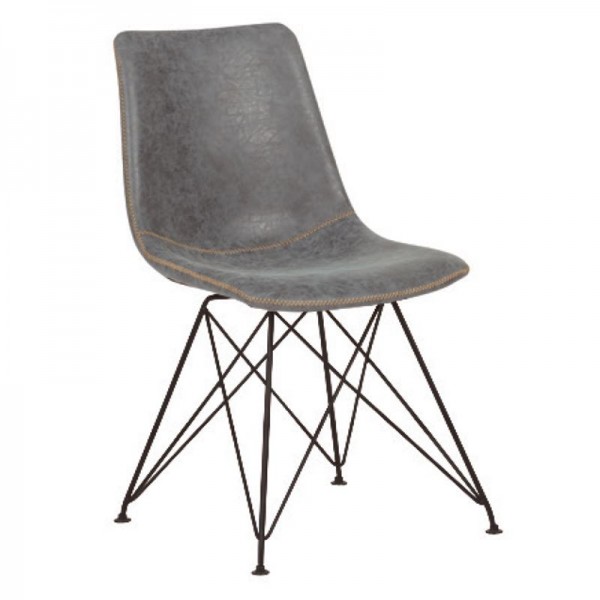 PANTON Καρέκλα Μέταλλο 43x57x81cm Βαφή Μαύρη, PU Vintage Grey ΕΜ777,1